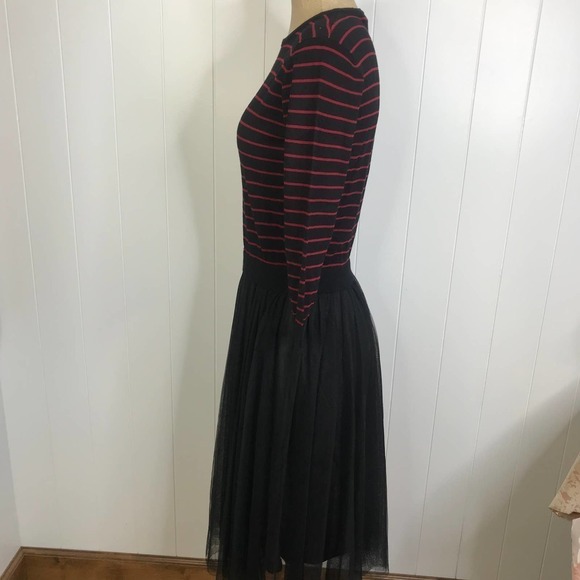 English Factory Black/Red Stripe Midi Sweater Dress With Tulle Skirt L - Picture 5 of 10